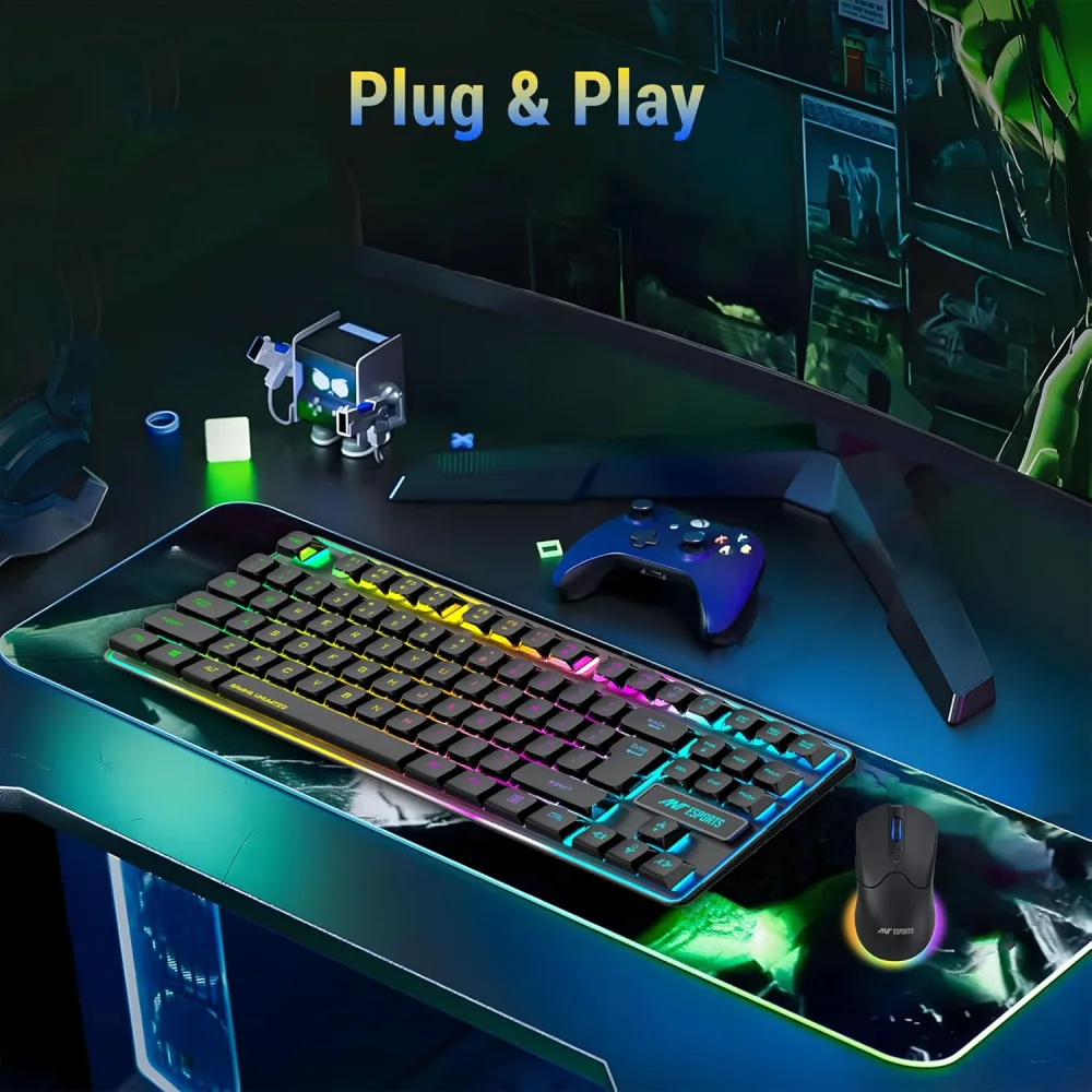 Ant Esports Wireless Gaming Keyboard Mouse Combo KM730 PRO TKL Backlit view 3